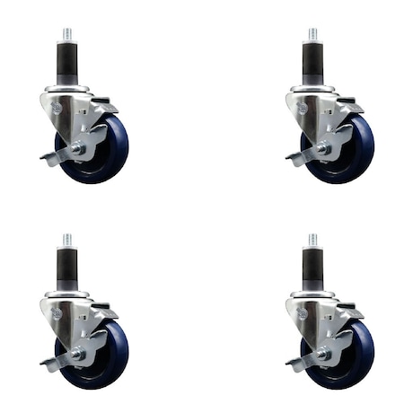 Service Caster 3.5'' Solid Poly Swivel 1-1/4'' Expanding Stem Caster Set with Brake, 4PK SCC-EX20S3514-SPUS-TLB-114-4